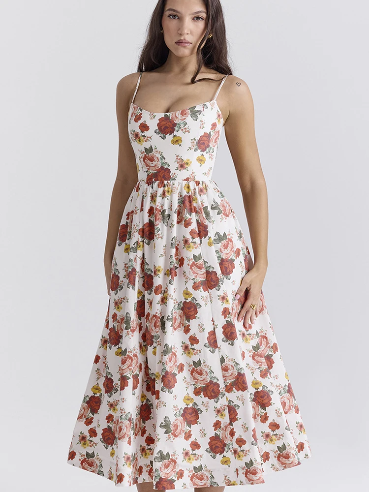 Женское летнее сексуальное платье миди с цветочным принтом и открытой спиной