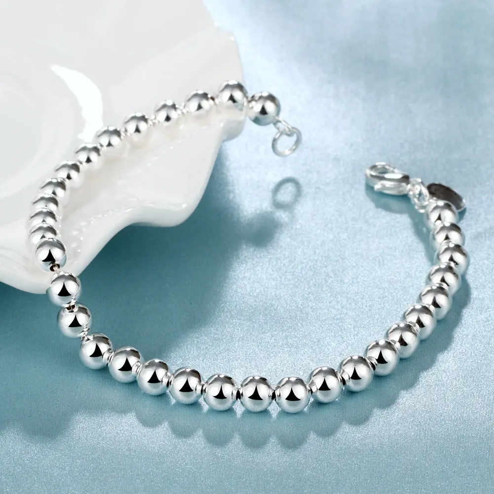 

Hot sale fashion 925 sterling Silver Bracelets for woman man classic 6mm bead chain Wedding party Christmas Gifts Jewelry