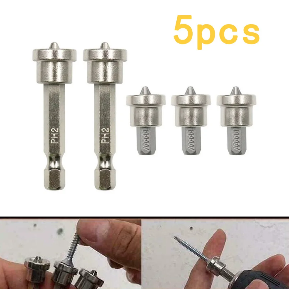 

5pcs/set Magnetic Positioning Screwdriver Bits Tip Woodworking Screw Hex Shank Gypsum Board Positioning Bit Batch Head 25/50mm