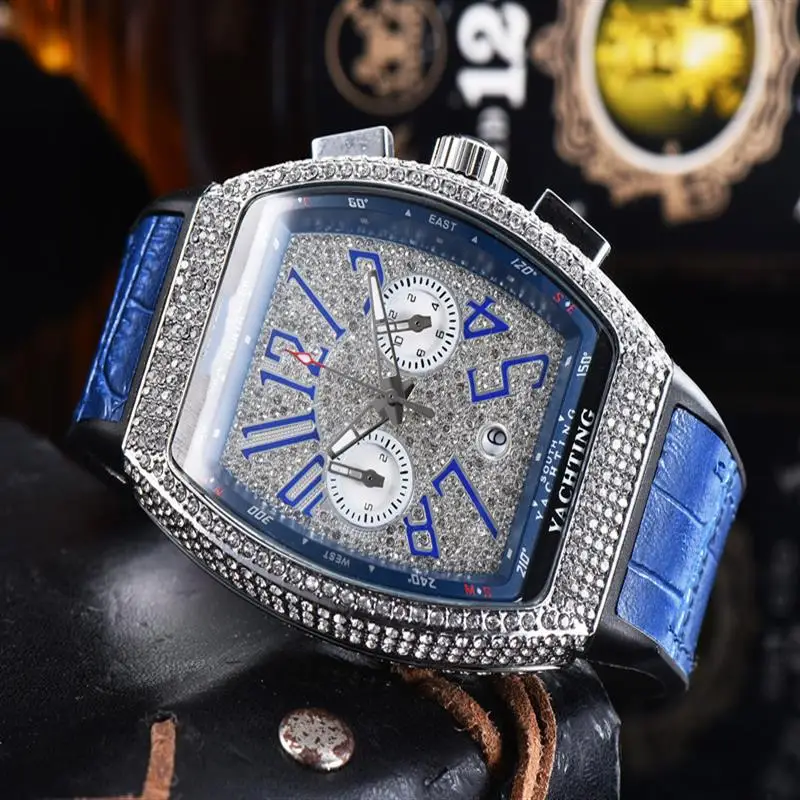 

Luxury Top Brand Military Watch for Men Yachting Diamond Gypsophila Wristwatch Man Unique Male Tonneau Clock Relogio Masculino
