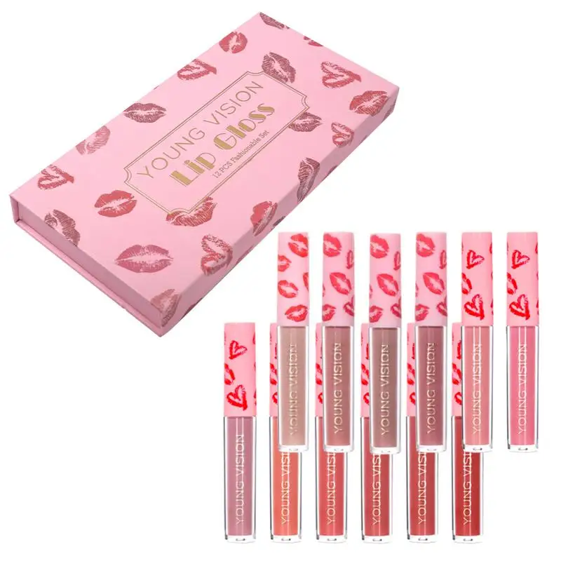 

Long Lasting Lipstick 12 Colors Lip Gloss Matte Red Natural Ingredients Velvet Matte Effect Won't Be Sticky Or Dry Non-Stick Cup