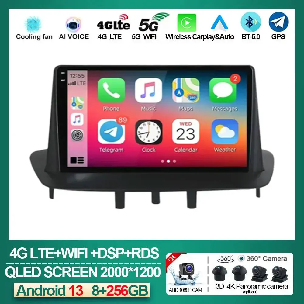 

For Renault Megane 3 Fluence 2008 - 2014 Android 13 Car Radio Carplay Video Player DSP 2 din 4G WIFI Multimedia Player NO DVD