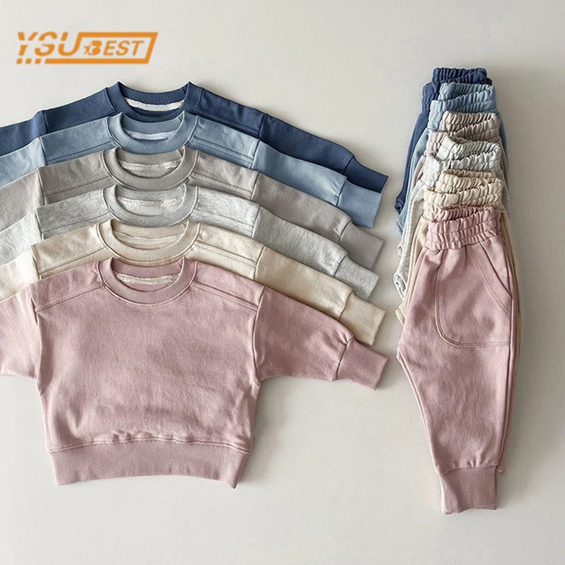 

Casual Kids Baby Girls Boys Long Sleeve Pure Color T-shirt + Pants Set Spring Infant Baby Boy Girl Clothing Clothes Suit