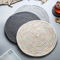 nordic simple cotton linen pad round cup pad bowl plate pad thickened heat insulation pad linen meal pad woven cotton meal pad