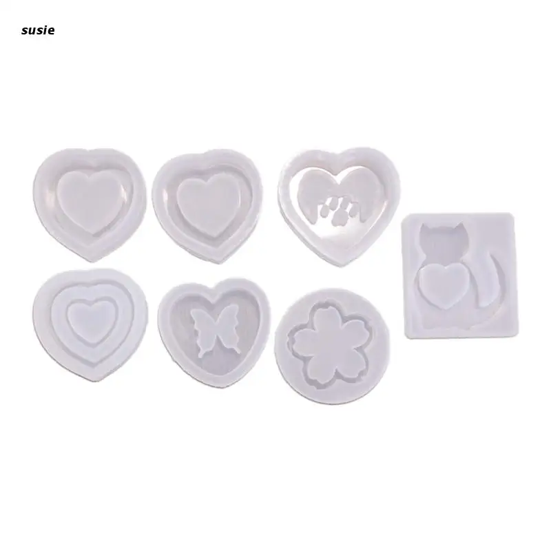 

X7YA Dog Paw Hollow Heart Butterfly Cherry Blossom Quicksand Silicone Decor Mold