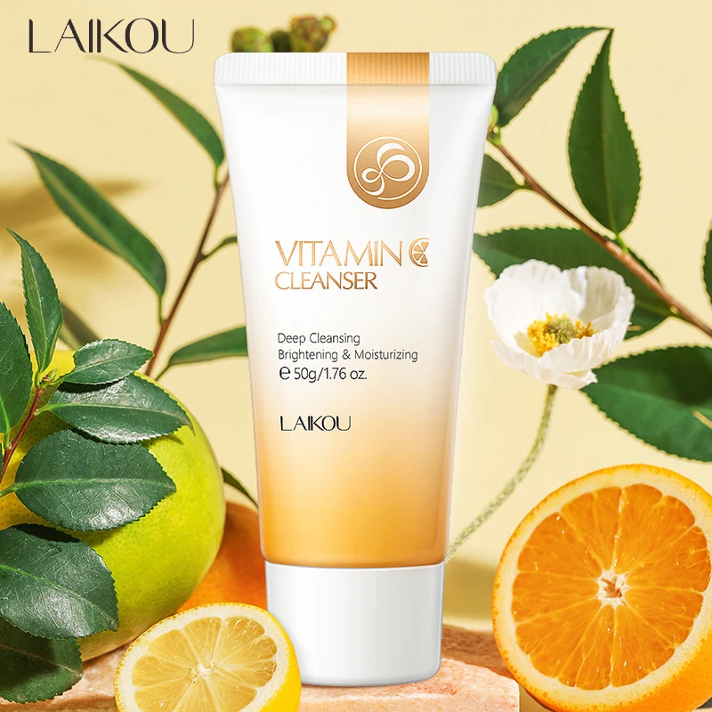 

LAIKOU 50g Vitamin C Facial Cleanser Whitening Moisturizing Deep Cleansing Foam Dense Amino Acid Gentle Cleanser Face Skin Care