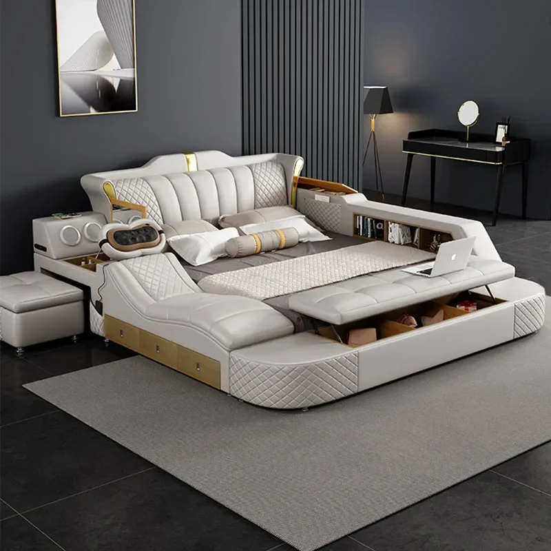 Довольно роскошная современная двуспальная кровать для хранения элегантный