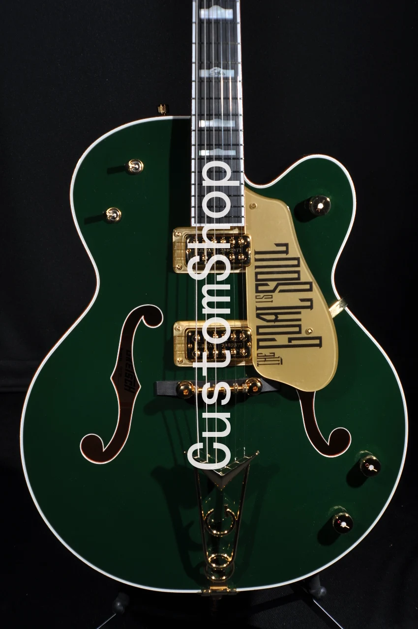 

Custom G6136I BONO Irish Falcon Soul Green Jazz Electric Guitar Hollow Body, Ebony Fingeboard, Gold Sparkle Body Binding,