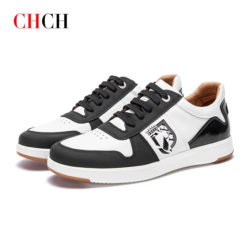 

CHCH Spring Summer Genuine Cow leather Men's Shoes Men's Casual Shoes Fashion Sneakers Wild Mens Flat Shoes Non-slip Board Shoe
