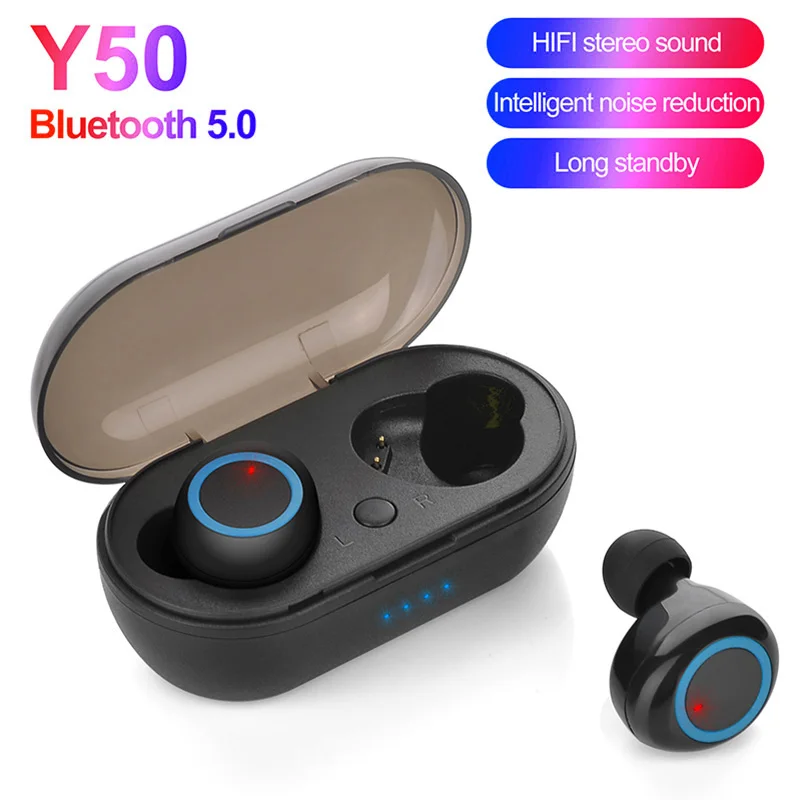 Punc y50 Bluetooth headphones Earbuds 5.0 Wireless bluetooth headset Hifi Stereo Headset Wireless In-Ear Touch Control Earphones