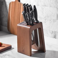 rubber wood n shape knife rack 6 holes santoku slicing chef knife holder kitchen knife block knives storage stand accessories