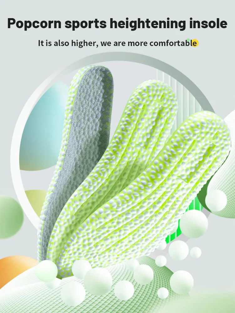 Running Elastic Shock Absorption Insole for Shoes Antiskid Popped Rice Particle Breathable Soft Hiking Templates Feet Men Women