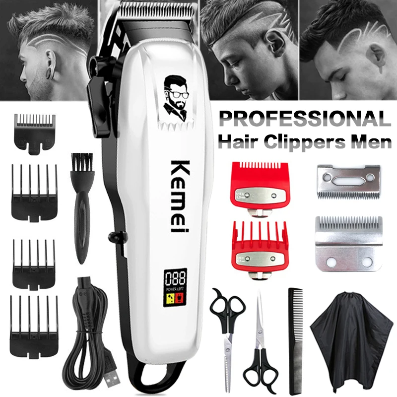 

Kemei Hair Clipper Professional Machine for Men Cordless Hair Trimmer Electric Clippers Haircut Barber Fast Charging LCD Display