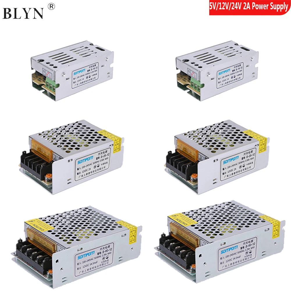 Импульсный источник питания 5 В, 12 В, 24 В, адаптер переменного тока, 2 А, 10 Вт, 24 Вт, 48 Вт, драйвер питания, трансформатор освещения для проектора системы видеонаблюдения