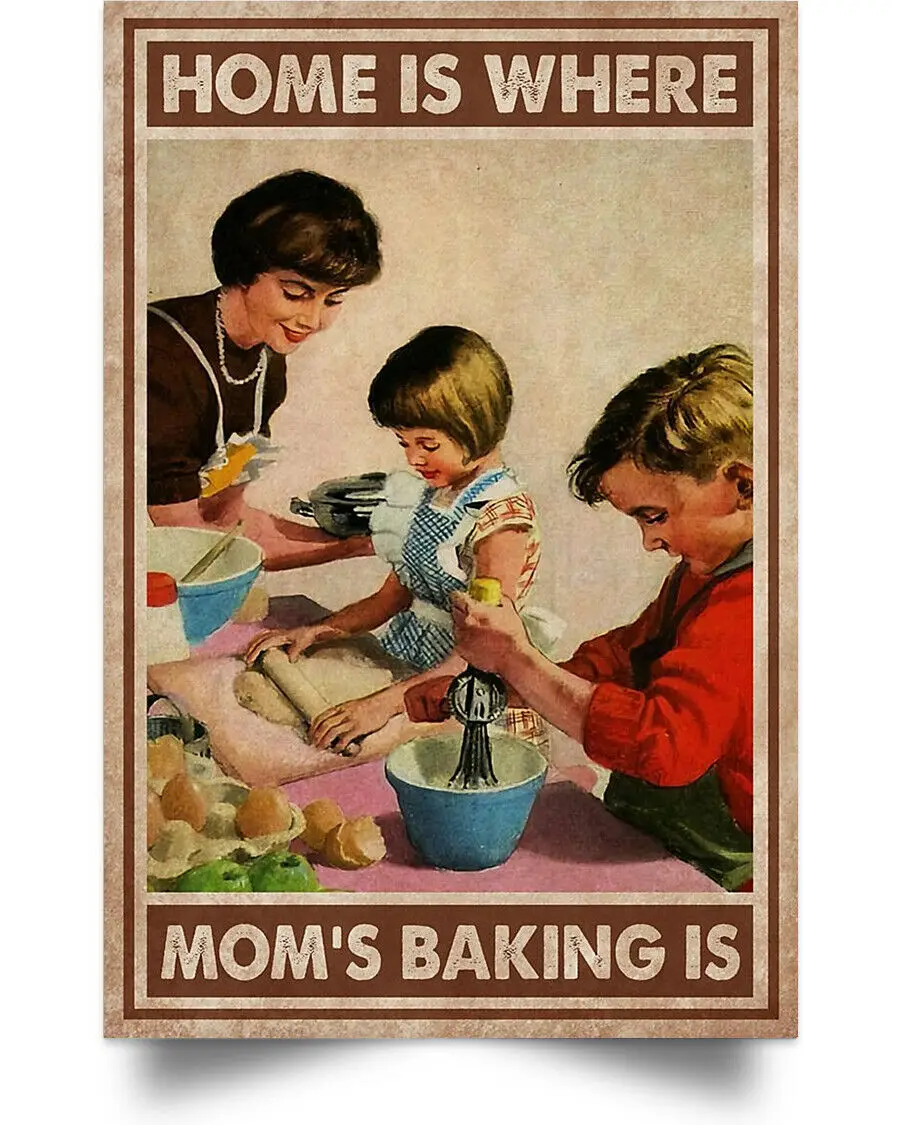 

Metal Plaque Home Is Where Mom's Baking Is Poster Tin Sign Farm Home Kitchen Wall Decoration Retro Metal Plate 12*8 Inch