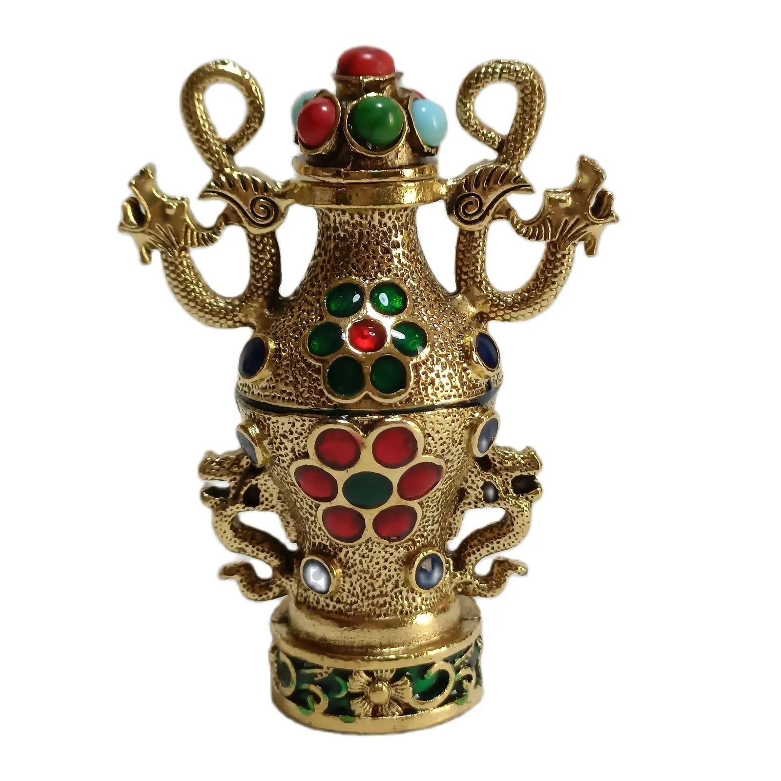 

old Beijing chinese cloisonne snuff bottle Gold dragon sculpture amazing craft