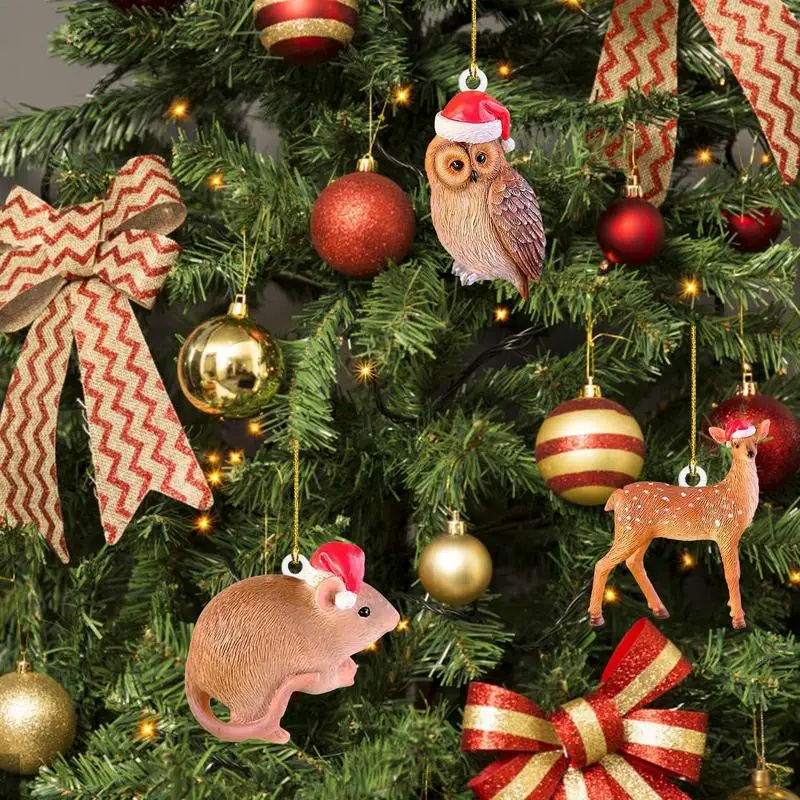 

Рождественское украшение в виде животного, 2D акриловая шапка Санты, украшение в виде животного, мини-шары, настольные украшения, рождественские украшения для помещений