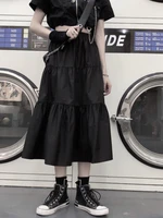 houzhou black gothic skirt women summer harajuku mid calf solid skirt high street a line white casual female streetwear 2022