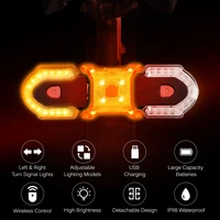 smart wireless control bike turn signal light waterproof bicycle front rear safety warning light usb rechargeable tail light