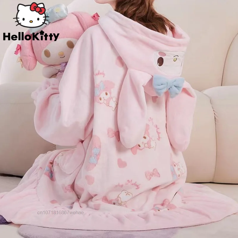 

Женская Фланелевая пижама Sanrio Melody с капюшоном, Осень-зима