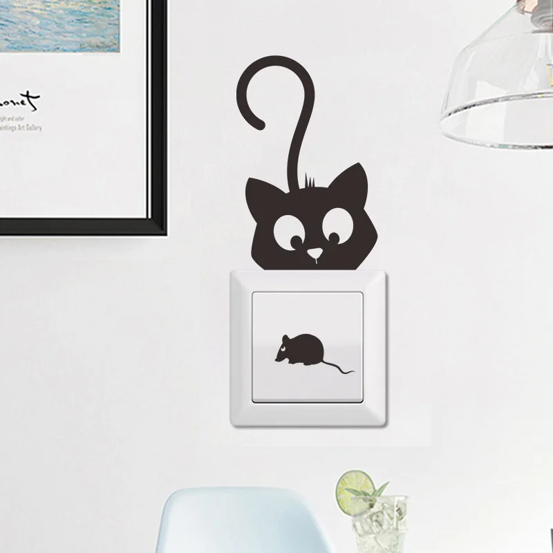 

Black Cat And Mouse Catching Switch Paste Three Cats Bedroom Porch Home Switch Decoration Modern Simple Wallpaper Self-adhesive