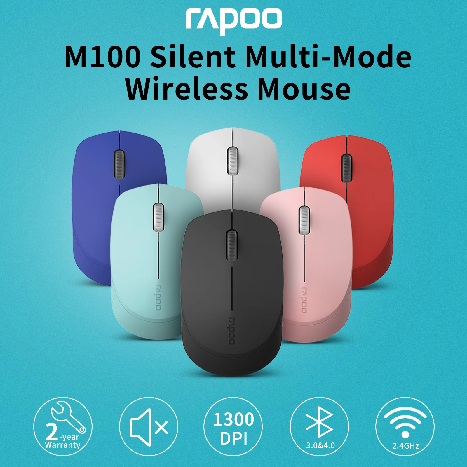  Rapoo Silent Wireless Mouse Bluetooth Mouse with Bluetooth 3.0/4.0 RF2.4G Support Up to 3 Devices for Windows PC Laptop Computer 