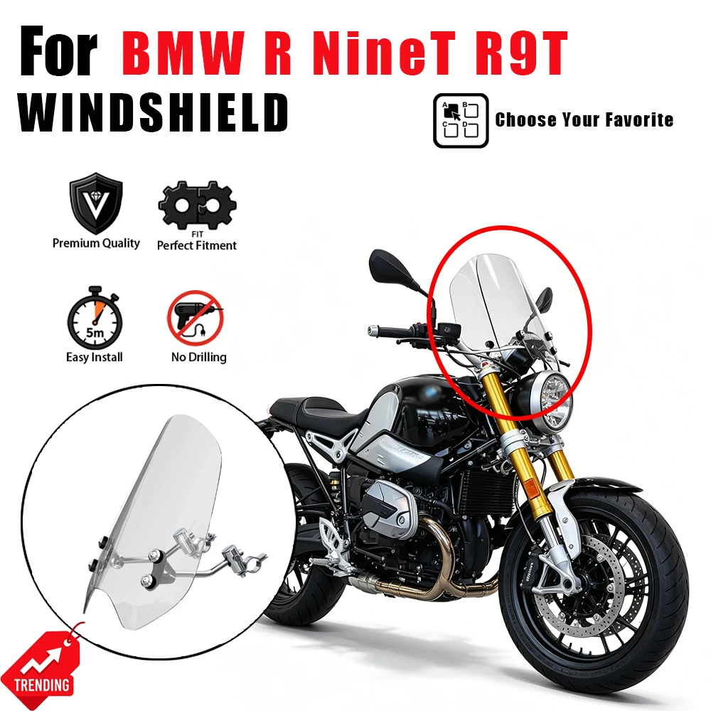 Фото Ветровое стекло для мотоцикла R NineT R9T R 9 T Pure Racer Scrambler Urban G/S, передний ветроотражатель, ретро-деталь для кафе-рейсера №1