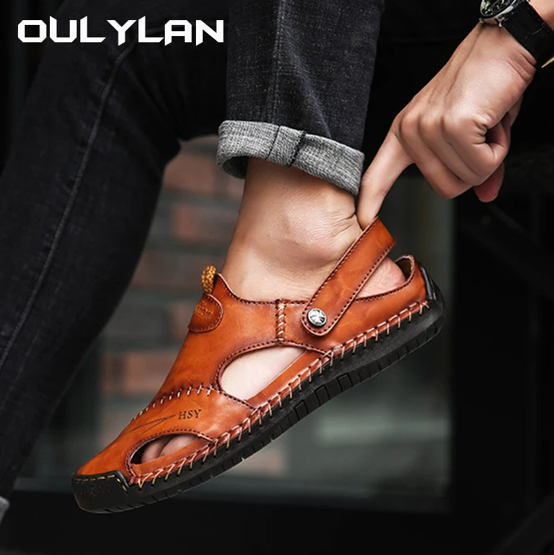 Мужские кожаные шлепанцы