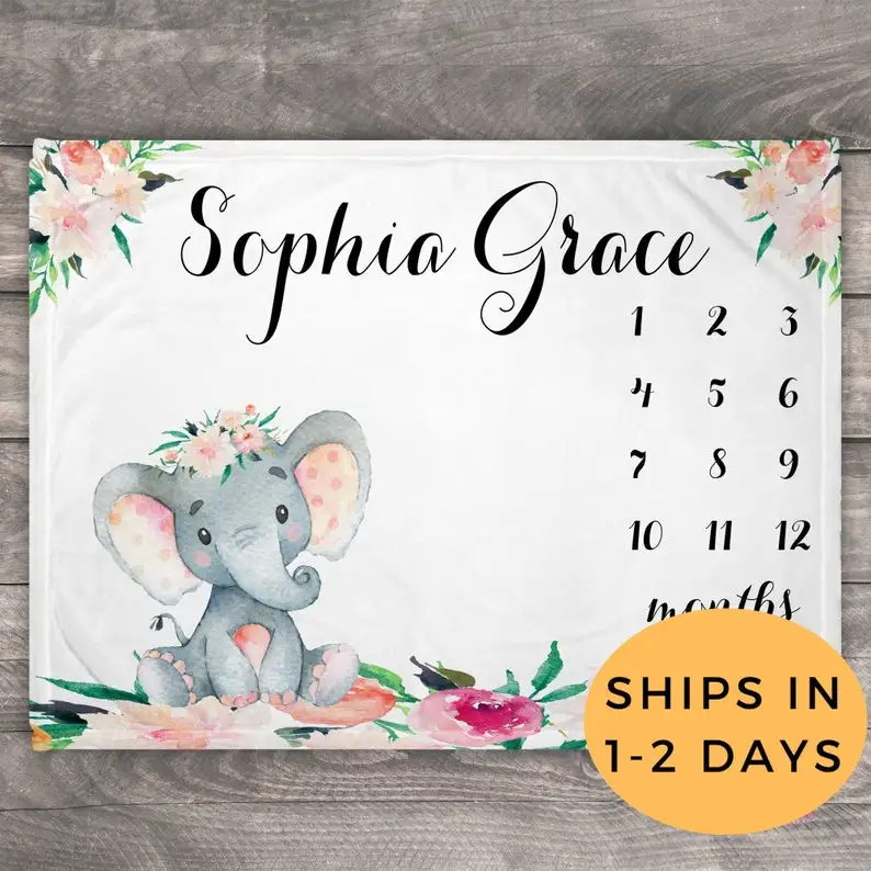 

Elephant Blanket - Personalized Baby Blanket - Newborn Milestone Blanket - Newborn Photo Prop - Elephant Baby Milestone Blanket