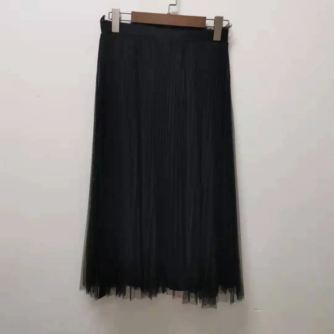 

Spring and Autumn New High Waist Thin Mesh Pleated Skirt