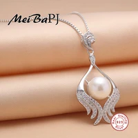 meibapjwholesale price freshwater pearl wings pendant necklace s925 sterling silver lovely flower charm jewelry gift