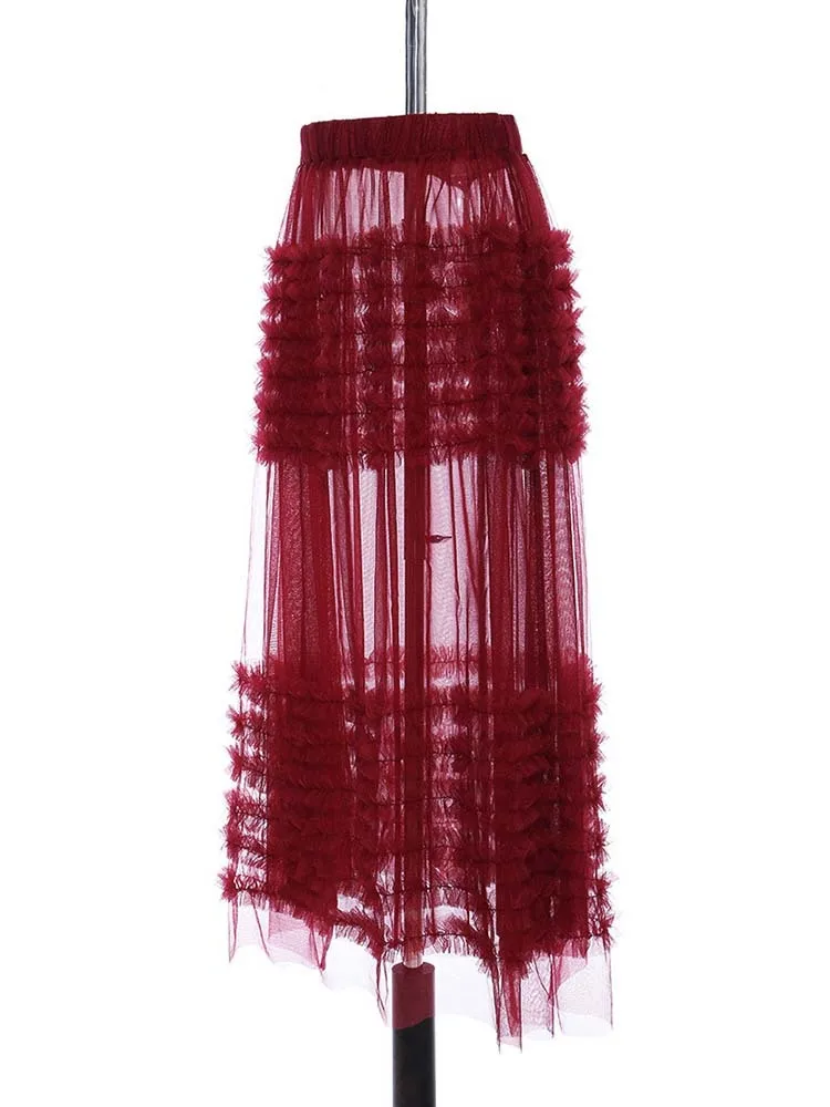 [EAM] Женская длинная юбка с высокой эластичной резинкой на талии Цвет