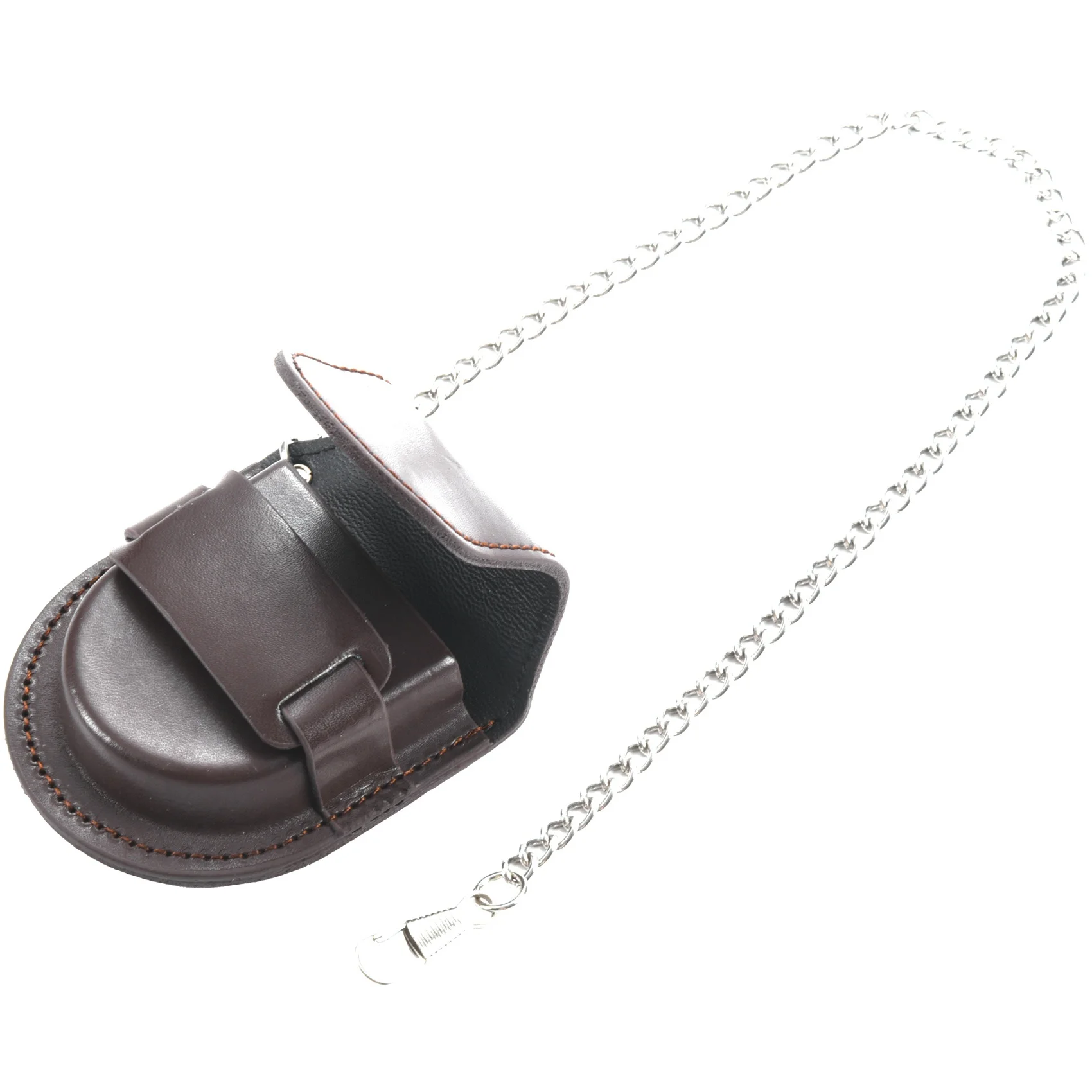 

Vintage Leather Chain Pocket Watch Holder Storage Case Box Brown