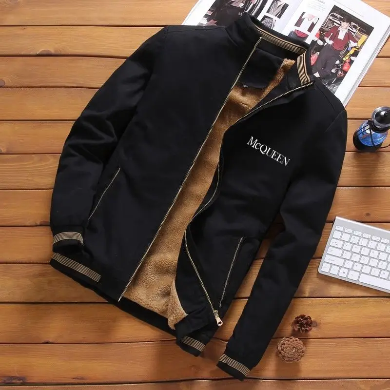 

MCQUEEN 2023 Winter New Men's Jacket Plus Velvet Thick Korean Version Self-Cultivation Stand Collar Trendy Clothes