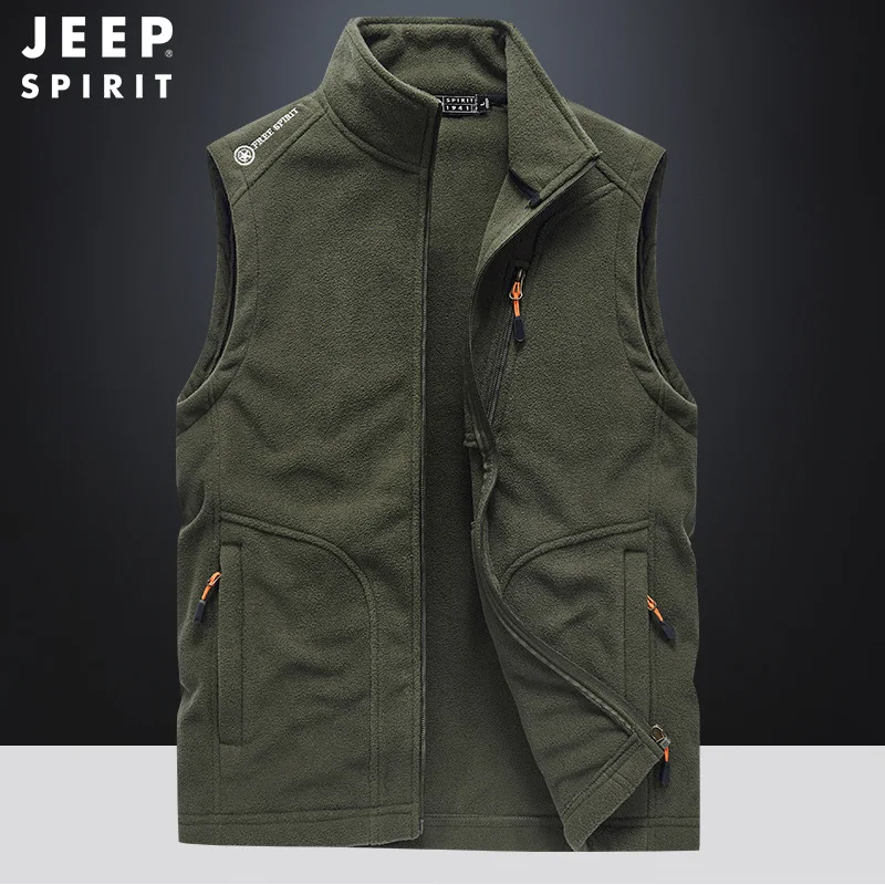 Мужской флисовый жилет JEEP SPIRIT однотонный свободный бархатный кардиган без