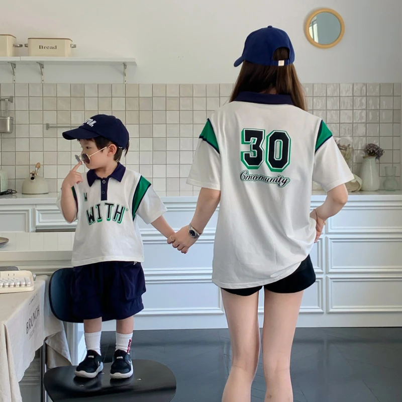 

Summer Matching Family Clothes Dad Mom and Son Clothing Korean Baby Boy Outfit Set Fashion Father Mother and Children Polo Shirt