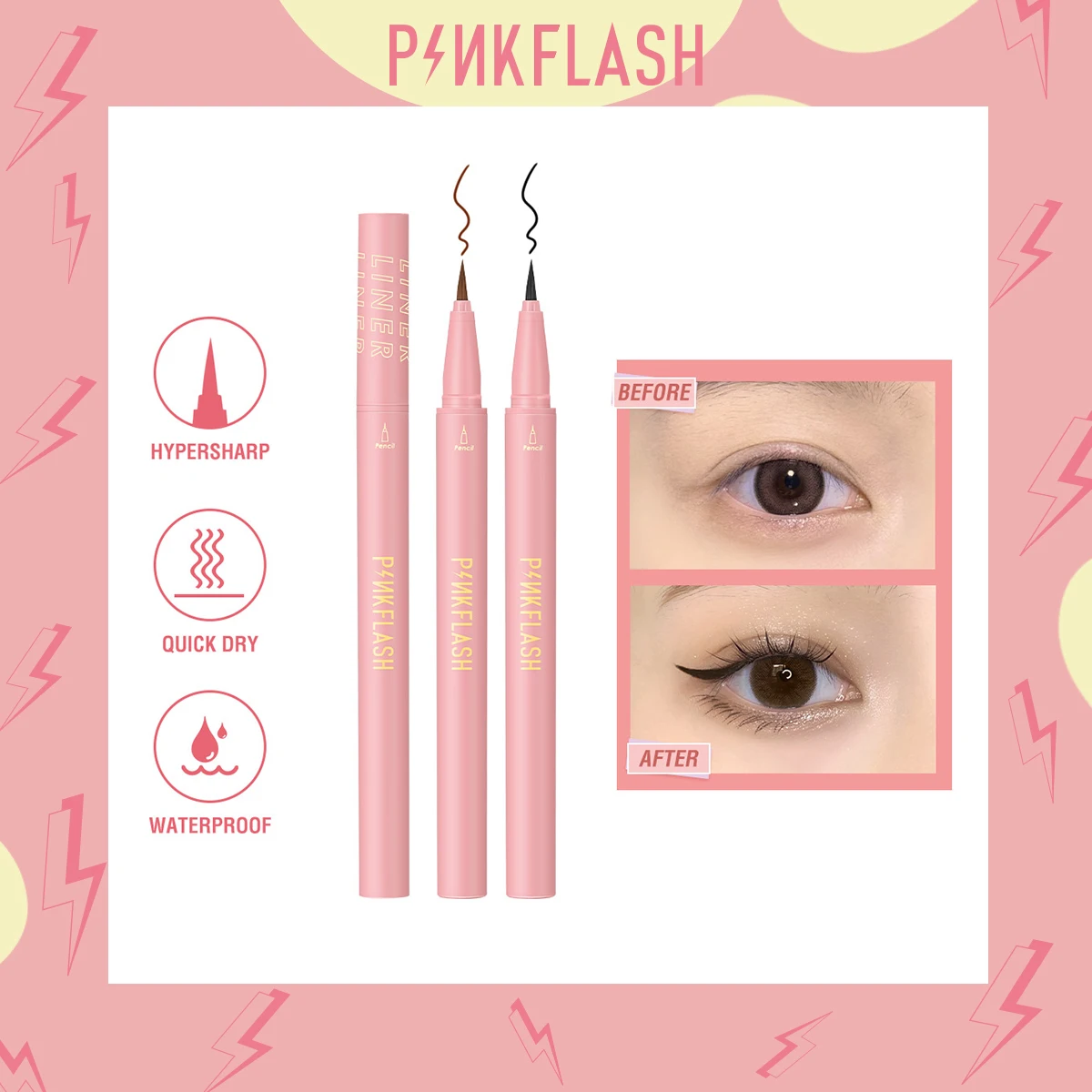 Быстросохнущая водостойкая черная жидкая подводка для глаз PINKFLASH # DoubleJoy Hypersharp