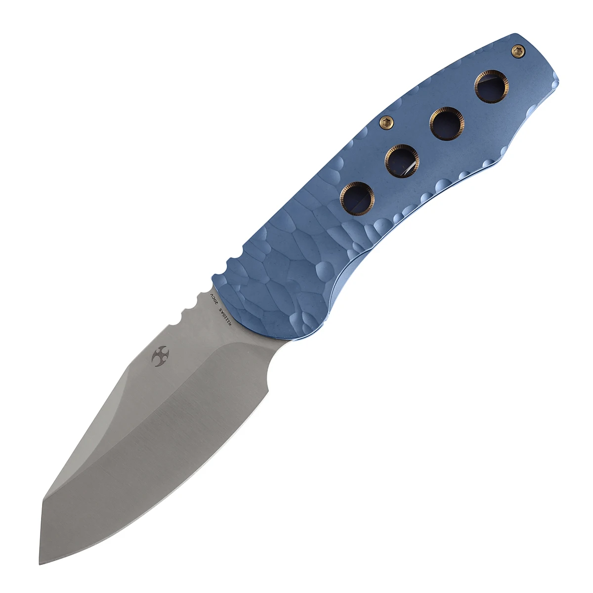 Фото Складной нож Kansept K1110 CAVEMAN с клинком 3,57 дюйма из дамасской стали/CPM 20CV и титановой рукоятью с ЧПУ-обработкой и узором под камень №3