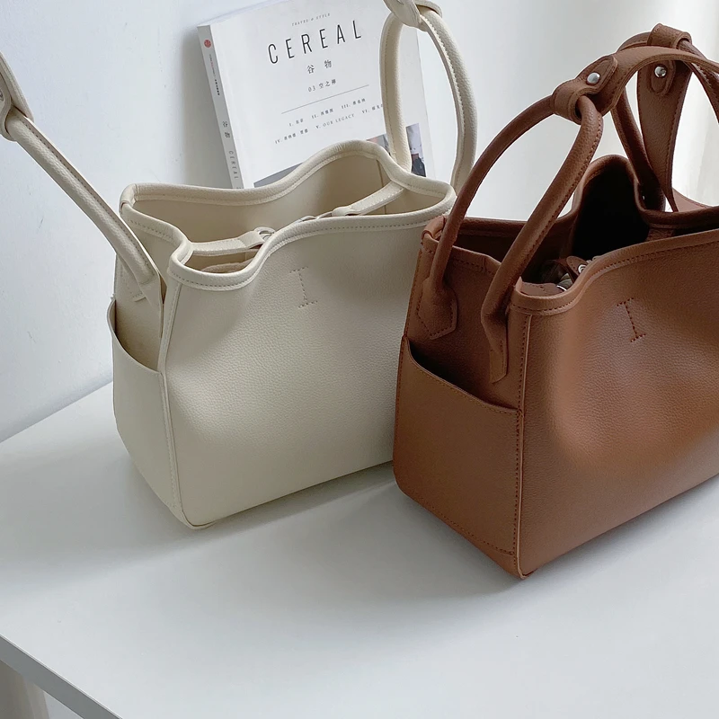 

Bags Frigid Wind Minimalist Hook One Shoulder Portable Vegetable Basket Bag Drawstring Bucket Bag