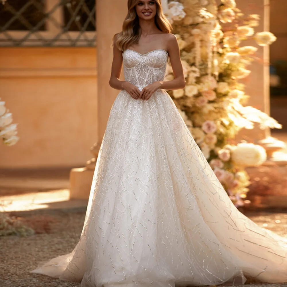 

Sweetheart Wedding Dress For Bride 2022 Sleeveless Lace-up A-Line Bridal Gowns Boho Floor-Length Vestido De Noiva Custom Made