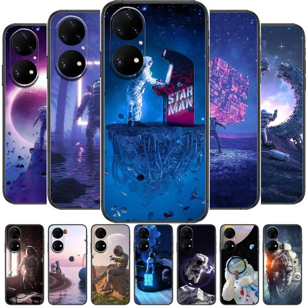 

Hot 3D Astronaut space travel Phone Case For Huawei p50 P40 p30 P20 10 9 8 Lite E Pro Plus Silicon Soft Back Cove