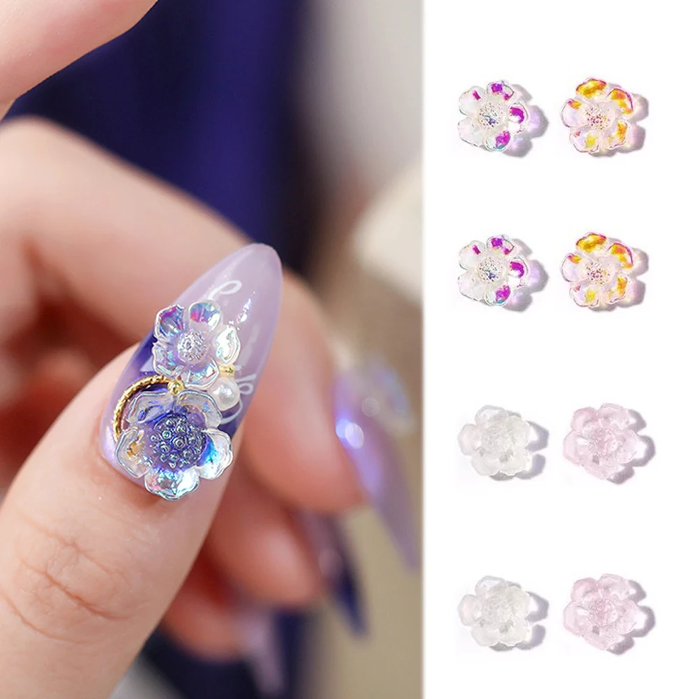 

50 шт. Аврора Камелия украшения для ногтей Подвески 3D Милые полимерные цветы украшение Сделай Сам Прозрачный блестящий пятилепестковый цвет...
