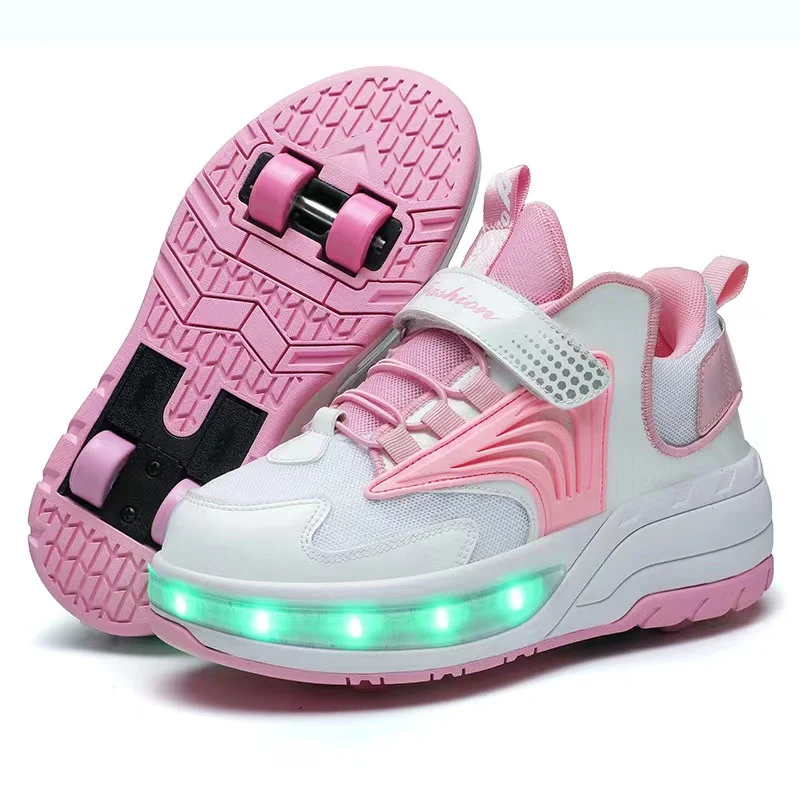 USB Charging Roller Skates 4 Wheels Shoes Glowing Lighted Led Children Boys Girls Kids  Luminous Sports Casual Sneakers