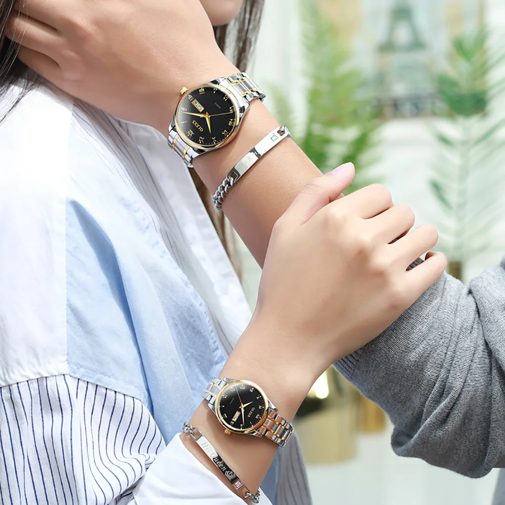 OLEVS 5568 Luxury Stainless Steel Lover Watches Fashion Quartz Watch for Men and Woman Couple Watch Lover's Wristwatch Set
