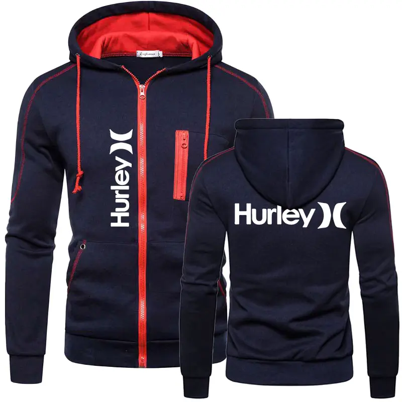 Мужская толстовка с принтом Hurley спортивные толстовки на молнии приталенная
