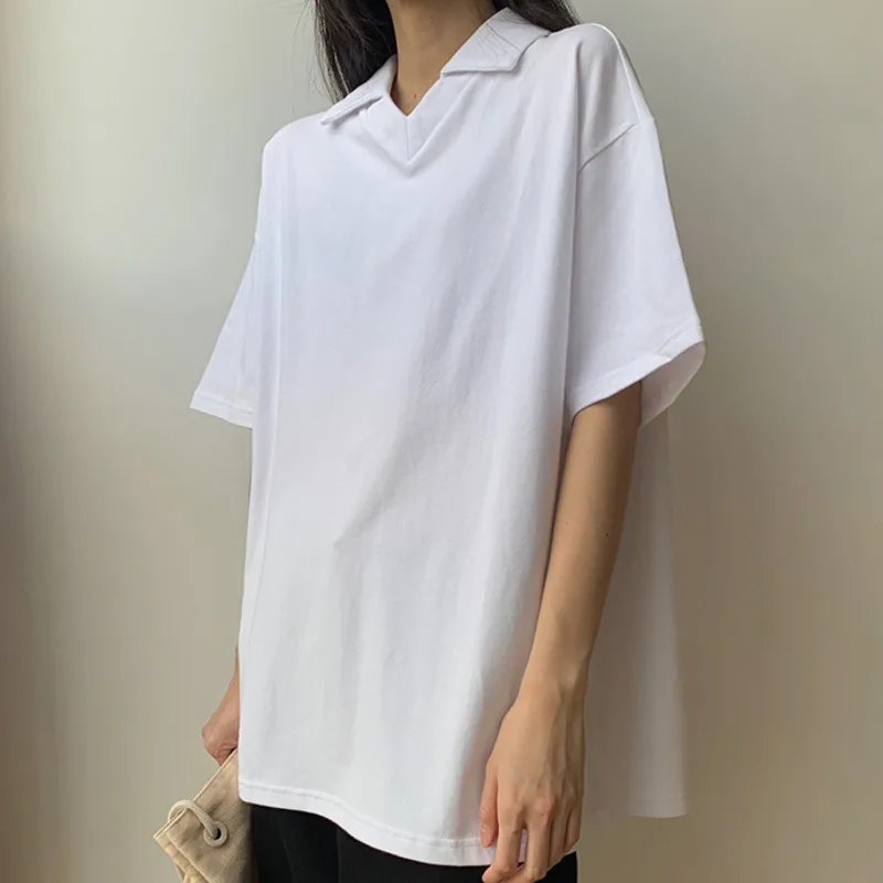 

Short sleeved women's T-shirt design sense V-neck simple loose cotton white T-shirt 2022 new summer Korean bottomed shirt