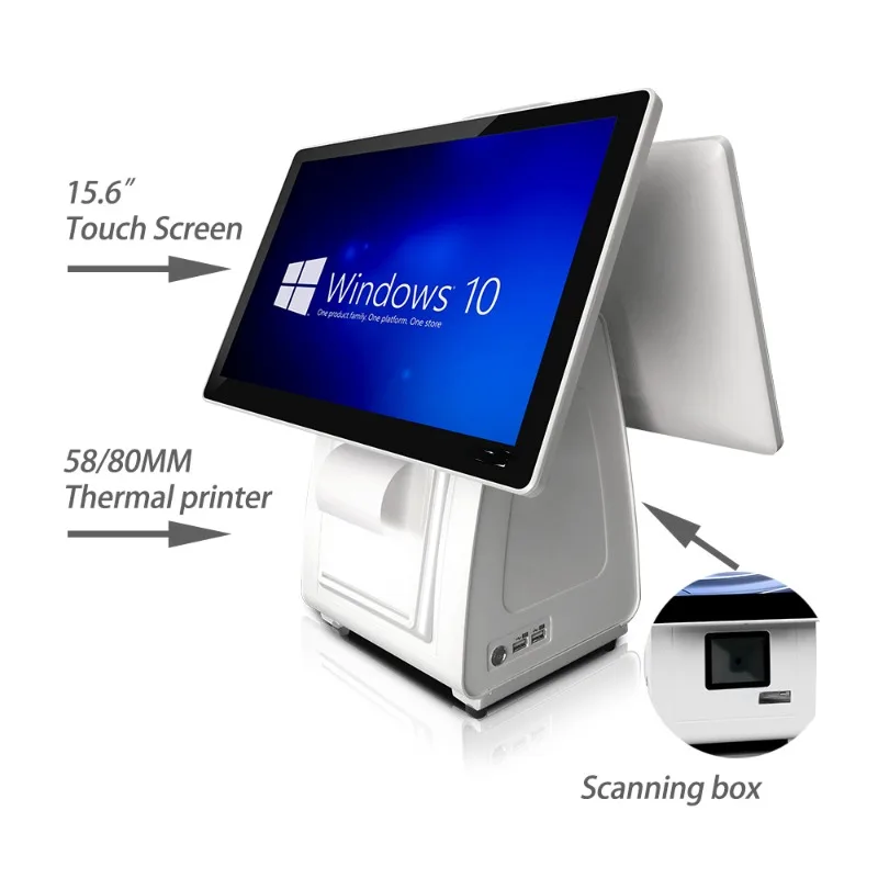 Двойной экран белый ресторан базовая система Windows pos все в одном касание для 3g