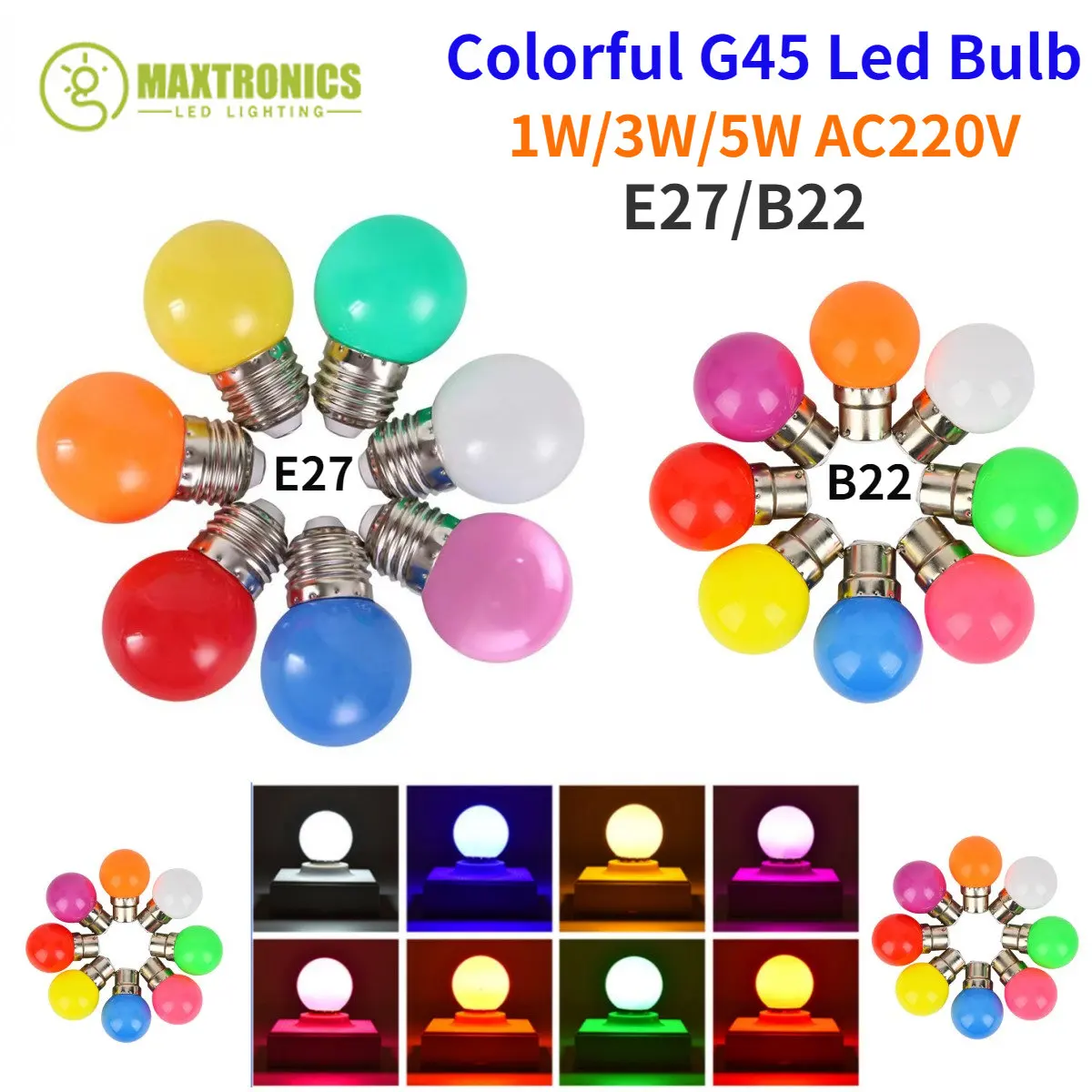 

Good 5/20PCS E27/B22 Led Bulb Colorful 3/5W 220V Red Blue Green White Yellow SMD2835 Energy Saving G45 Globe Bulb For Home Decor