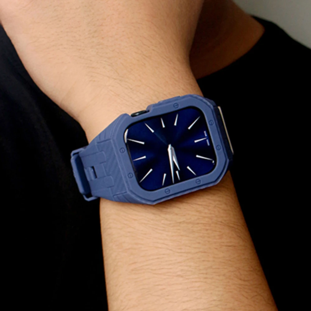 Silicone Strap Mod Kit For Apple Watch Series 8 7 45mm Band Carbon Fiber Case For iWatch Series SE 6 5 4 3 44mm 42mm Rubber Band