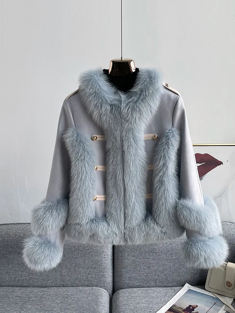 Full Leather Fox Fur Fur Coat Women's Stitching Suede Parka Winter New Small Young
